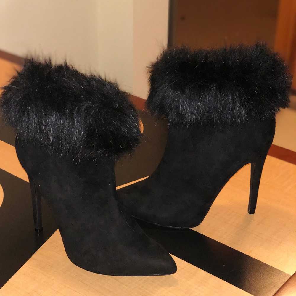 Black Ankle Fur Heels
